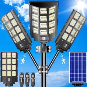 loyoele 3-pack 9600w solar parking lot lights 360000lm 7000k outdoor led solar street light dusk to dawn street lights solar powered,with motion sensor,yard, solar street lights outdoor