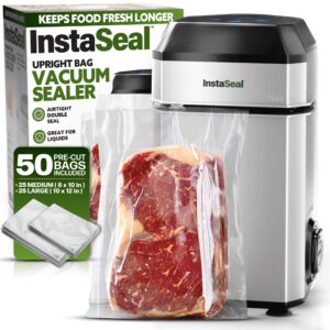 instaseal food vacuum sealer machine with 50 bags, patented upright food saver vacuum sealer machine allows to vacuum seal liquids, food sealer vacuum sealer for food saves & keeps food fresh longer