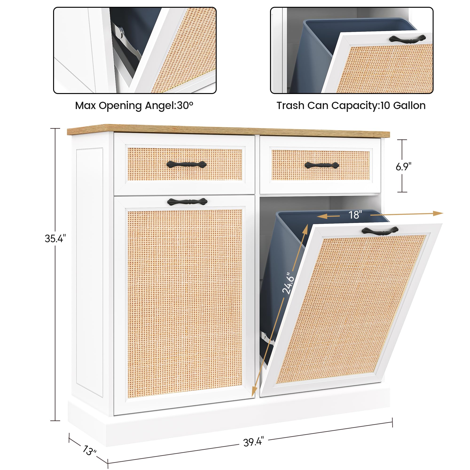 GAOMON Trash Storage Cabinet for 20 Gallons, Double Tilt Out Trash Cabinet Freestanding for Kitchen Dining Living Room, Hidden Garbage Bin Cabinet Dual Doors - Rattan