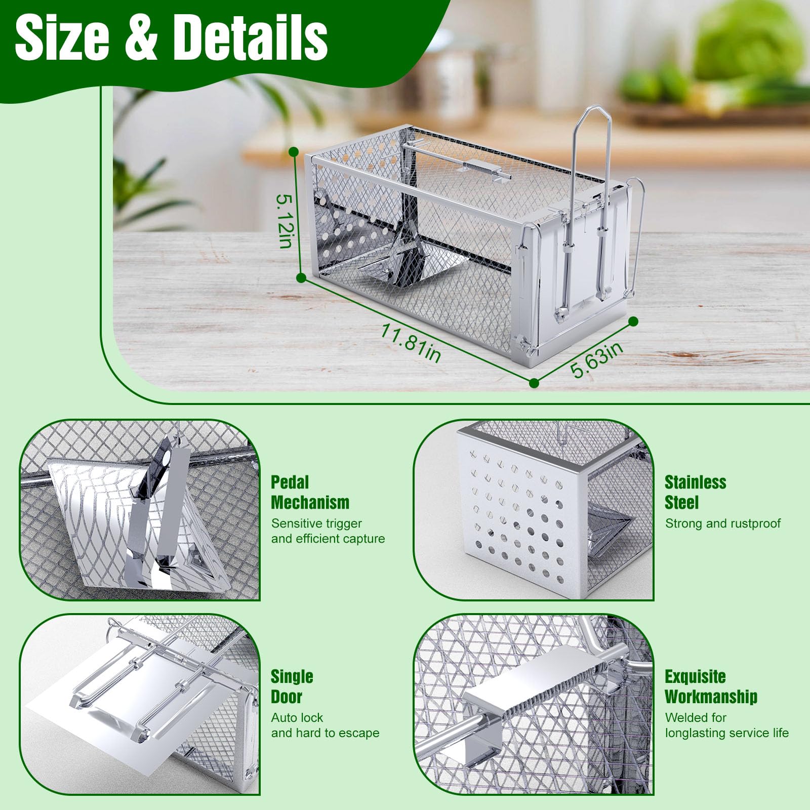 Zorpupoa Humane Rat Trap, Humane Live Animal Mouse Cage Traps, Small Rodent Chipmunk Squirrel Trap and Other Live Animal Trap Cage for Indoor and Outdoor Use