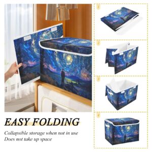 Romantic Spiral Starry Night Fabric Storage Bin with Lid Storage Bins for Shelves