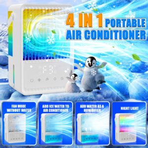 Portable Air Conditioner, 4 in 1 Evaporative Air Cooler with 600ml Water Tank, 1-8 H Timing Touch Screen Portable Air Cooler, Personal Desktop Cooling Fan for Car Home Camping Room