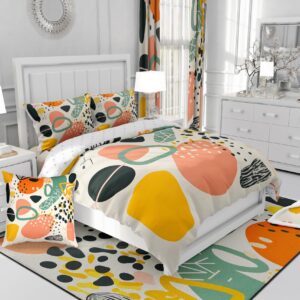 jejeloiu Kids Abstract Duvet Cover Set 100% Cotton Full Size, Geometric Bedding Set Stripes Geometry Comforter Cover Boys Girls Modern Art Luxury Teens Cotton Duvet Cover 3Pcs