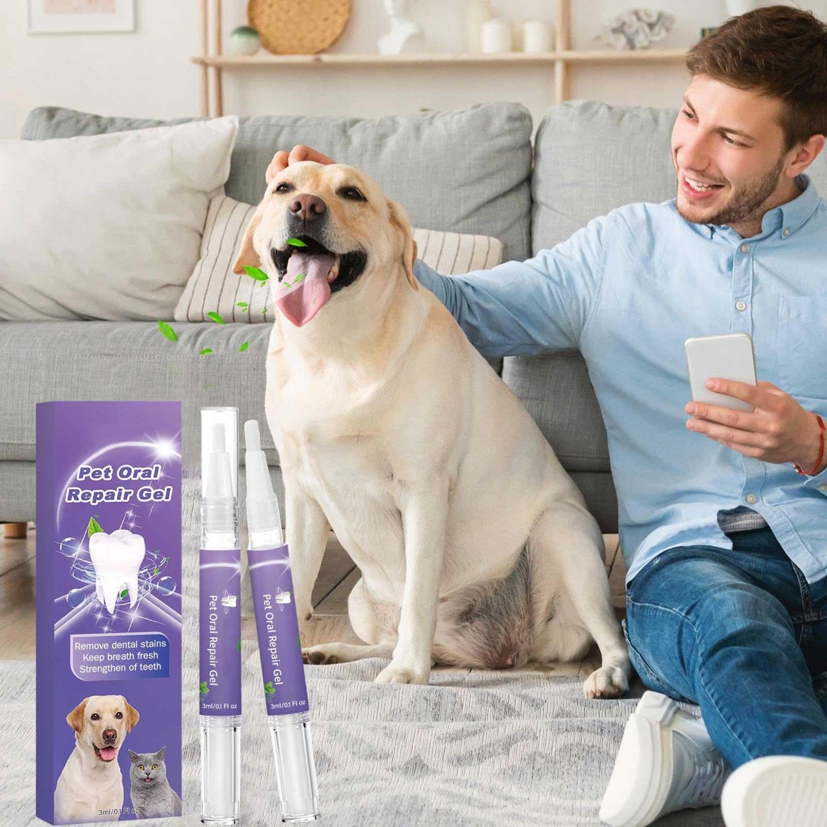 Pet Oral Repair Gel,Pet Oral Restoration Whitening Gel,Pet Teeth Whitening, Pet Breath Freshener Gel Car Cleaner,Eliminate Breath Without Brushing (2Pc)