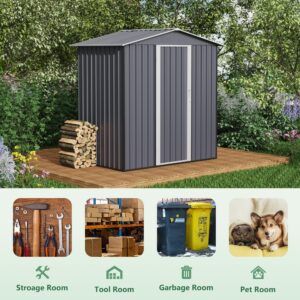 Bathenum 6FT x 4FT Outdoor Storage Shed, Waterproof Metal Tool Sheds, Large Storage Garden Sheds with Lockable Door, Sloping Roof and Vent for Backyard Garden Patio Lawn, Gray