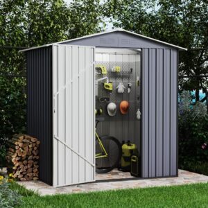 bathenum 6ft x 4ft outdoor storage shed, waterproof metal tool sheds, large storage garden sheds with lockable door, sloping roof and vent for backyard garden patio lawn, gray