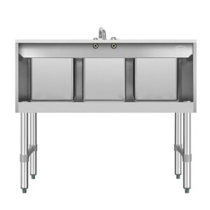 KoolMore 38 in. Three-Compartment Commercial Bar Sink with 3 in. Backsplash and Faucet, NSF Certified in Stainless Steel (SBR3B38-320)