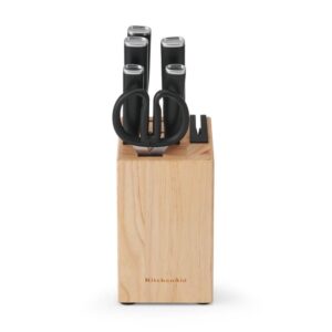 KitchenAid Classic 7-Piece Natural Knife Block Set with Built-In Sharpener, High-Carbon Japanese Stainless Steel Knives, Black