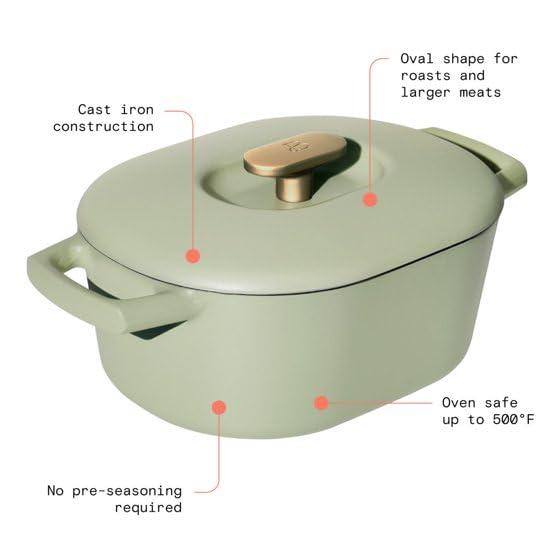 Beautiful 6 Quart Enamel Dutch Oven, (Sage Green) by Drew Barrymore