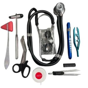 Nursing/Medical Student Kit - Sprague Rappaport Stethoscope, 5 1/2" Shears, Taylor and Buck Neurological Hammers, Metal Penlight, 60" Tape Measure, Tweezers, and EKG Caliper by Lane Instrument