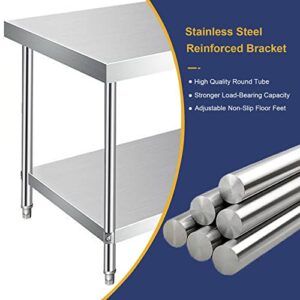 Stainless Steel Work Table for Commercial Kitchen Prep Workbench with Lower Shelf - Restaurant Quality Silver Workbench for Efficient Food Prep