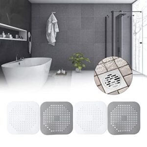 4 Pcs Drain Hair Catcher Square TPR Shower Hair Stopper with Suction Cup for Bathroom Bathtub Kitchen Gray White