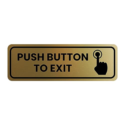 RTGGRD Standard Push Button To Exit Door or Wall Sign (Brushed Gold) - 3" X 8"