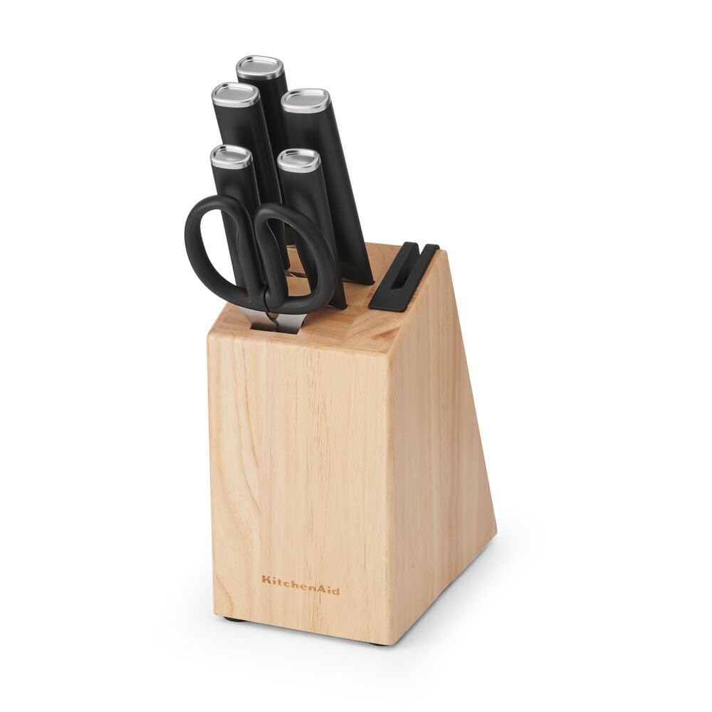 KitchenAid Classic 7-Piece Natural Knife Block Set with Built-In Sharpener, High-Carbon Japanese Stainless Steel Knives, Black