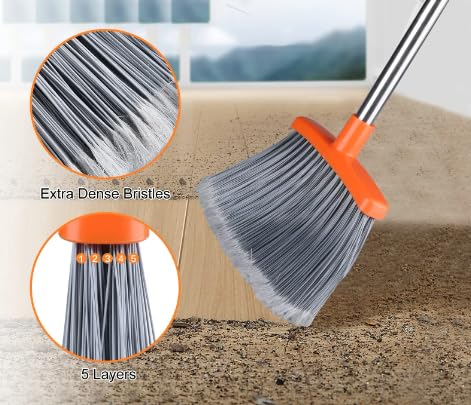 Self-Cleaning Broom and Dustpan Set, Stand Up, Indoor & Outdoor, Gray & Orange (Orange and Gray)