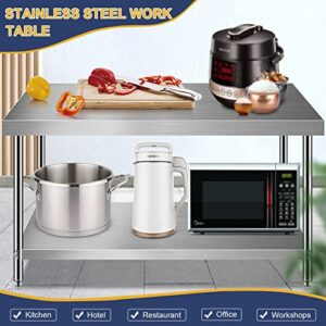 Stainless Steel Work Table for Commercial Kitchen Prep Workbench with Lower Shelf - Restaurant Quality Silver Workbench for Efficient Food Prep