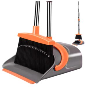 Self-Cleaning Broom and Dustpan Set, Stand Up, Indoor & Outdoor, Gray & Orange (Orange and Gray)