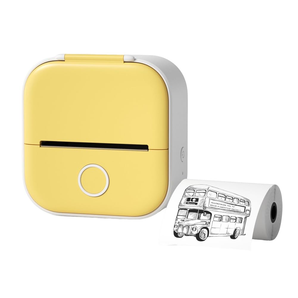 moinfle Printpod Thermal - Portable Print Pod Sticker Printer Machine, Thermal Bluetooth Mini Inkless Printer with 1 Rolls Paper Mini Printer Sticker Maker for iPhone, Journal, Notes, Kids(Yellow)