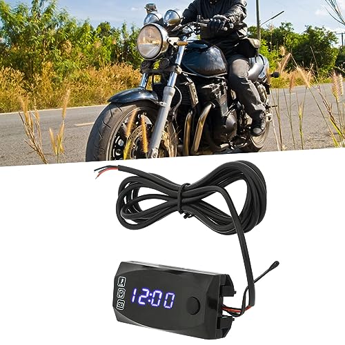 3 in 1 Motorcycle Meter, Motorcycle Voltmeter Motorcycle Thermometer Transparent Acrylic with Installation Accessories for Motorcycle (Blue)