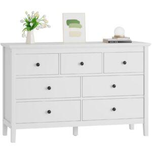 carpetnal white dresser for bedroom, 7 drawer dresser with wide drawers and metal handles, woode dressers & chests of drawers for hallyway, entryway.