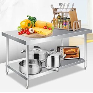 stainless steel work table for commercial kitchen prep workbench with lower shelf - restaurant quality silver workbench for efficient food prep