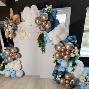 Baby in Bloom Balloon Garland Arch Kit, 150Pcs Dusty Baby Blue Sand White Champagne Gold Latex Balloons for Boho Baby Shower Bridal Shower Birthday Party Decorations