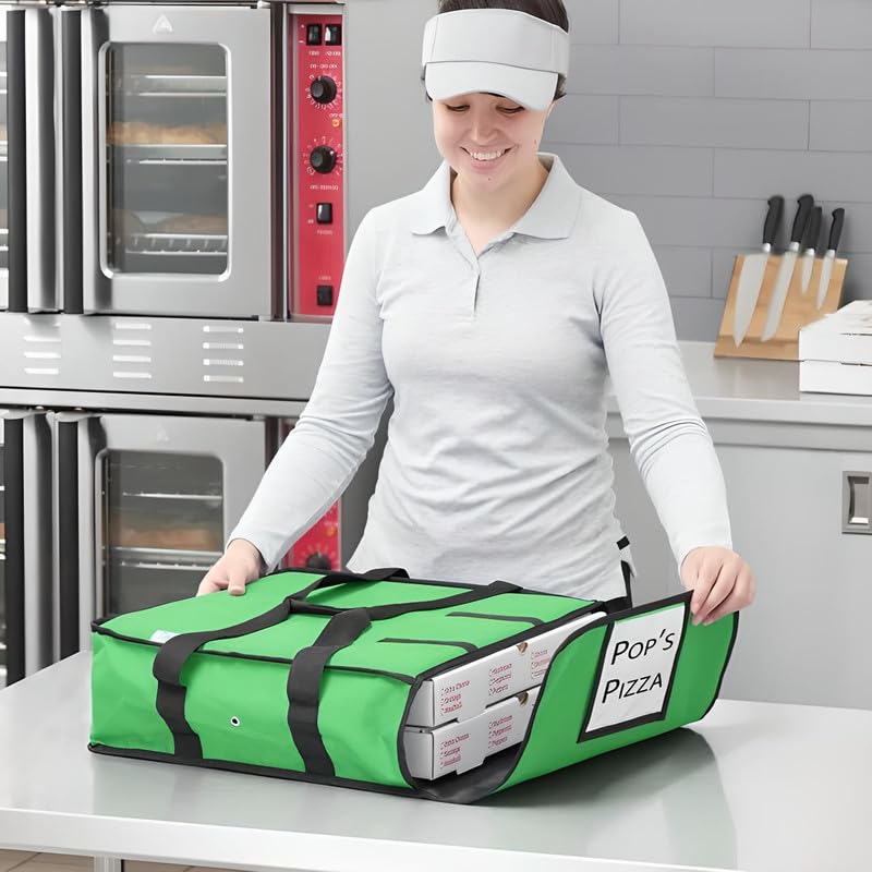 OCS Parts Insulated Green Food Delivery Bag | 18" x 18" x 5" Professional Heavy Duty Thermal Pizza and Food Warmer Carrier with Handles for Easy Transportation