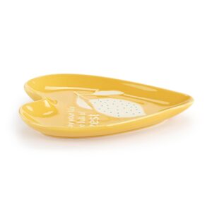 DEMDACO May Your Life Be Full Of Zest - 6.5 x 4.5 Inch Yellow Stoneware Heart Shaped Kitchen Utensil Spoon Rest