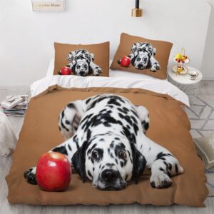 honedon twin size 3d dalmatian duvet cover set cute little dog pattern comforter cover set 3 pieces with zipper ties theme bedding set for kids boys teens (1duvet cover+2 pillowcase 20" x 30")