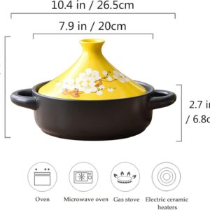 Traditional Moroccan Tagine Pot for Cooking, Ceramic Casserole Dish Tajine Pot Tapered Lid with Tray Compatible with Gas Stove Braised Chicken Soup with All Stovetops