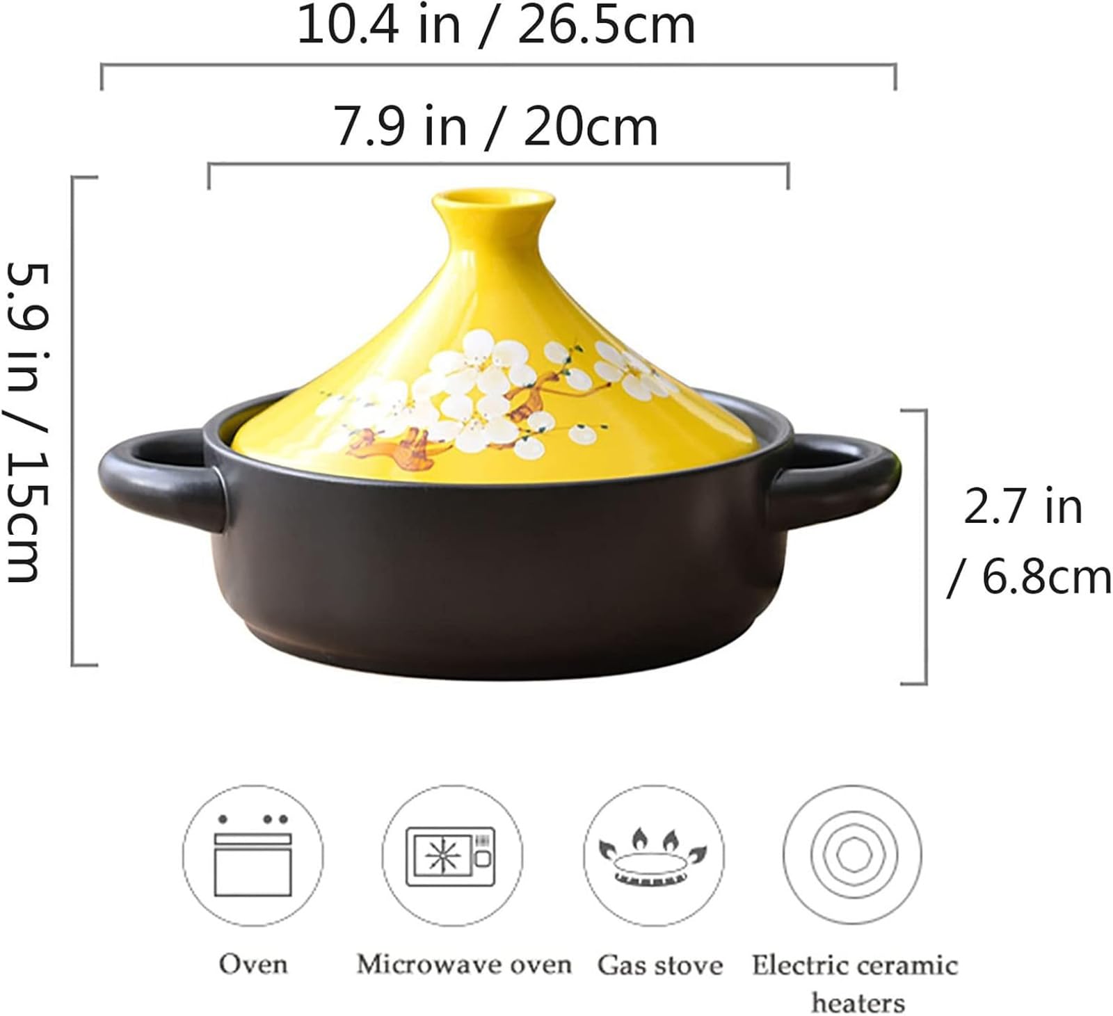 Traditional Moroccan Tagine Pot for Cooking, Ceramic Casserole Dish Tajine Pot Tapered Lid with Tray Compatible with Gas Stove Braised Chicken Soup with All Stovetops