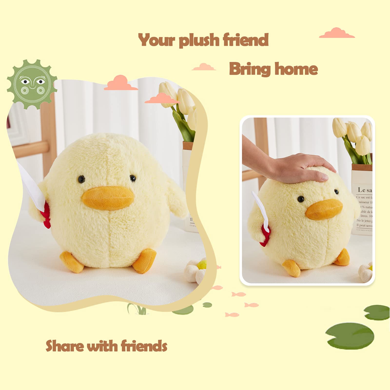 Omkzanbi Cute Duck Plush with Knife, Yellow Duck Softed Stuffed Animals Duckling Throw Pillow Plush Toy Kids Adult Funny Gift (Yellow, 11.2 inch)