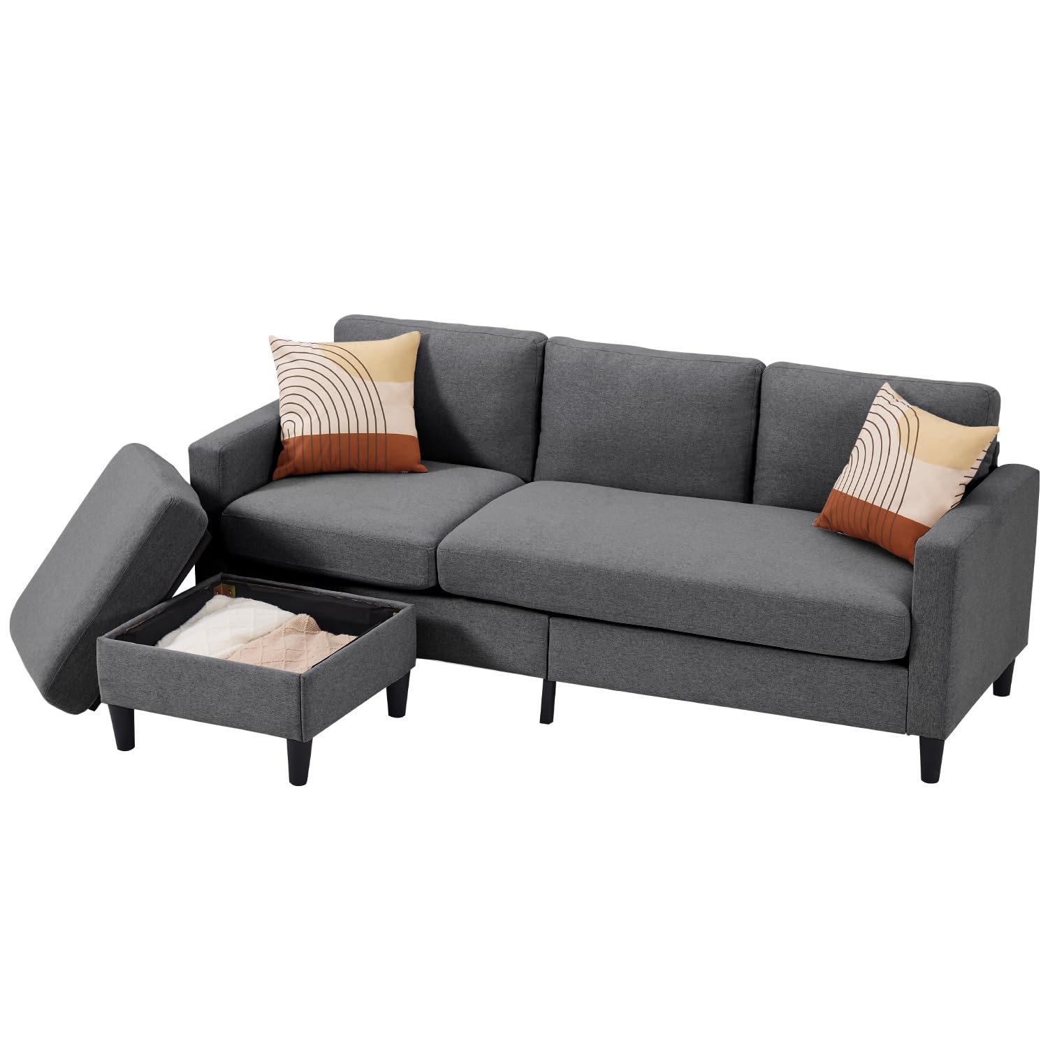 Homnso Modular Couch 3 Seat L Shaped Sofa,Convertible Sectional Sofa Couch with Reversible Chaise for Living Room Apartment,74inch,Dark Grey (L-Shape 3 Seater-Dark Grey)