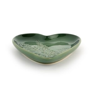 DEMDACO Pressed Floral Design - 6.5 x 4.5 Inch Pine Green Stoneware Heart Shaped Kitchen Utensil Spoon Rest