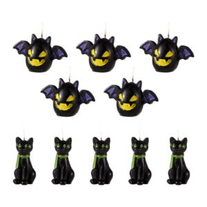 10pcs halloween candles, black cat and bat candle halloween decorative themed candle cute spooky wax mini candles gift for cat lovers halloween birthday home party office bedroom table decor