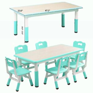 MilleLoom Kids Table and Chair Set, Height Adjustable Toddler Arts & Crafts Table and 6 Chair Set for Ages 2-10,Max 300lbs Kids Activity Art Table for Classroom Daycares,Home