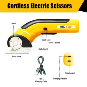 HICTOP Electric Scissors Cordless Cardboard Cutter Heavy Duty with Safety Lock 4.2V Rechargeable Electric Scissors for Thick Cardboard, Carpet, Leather, Plastic, Fabric, Crafting, etc.