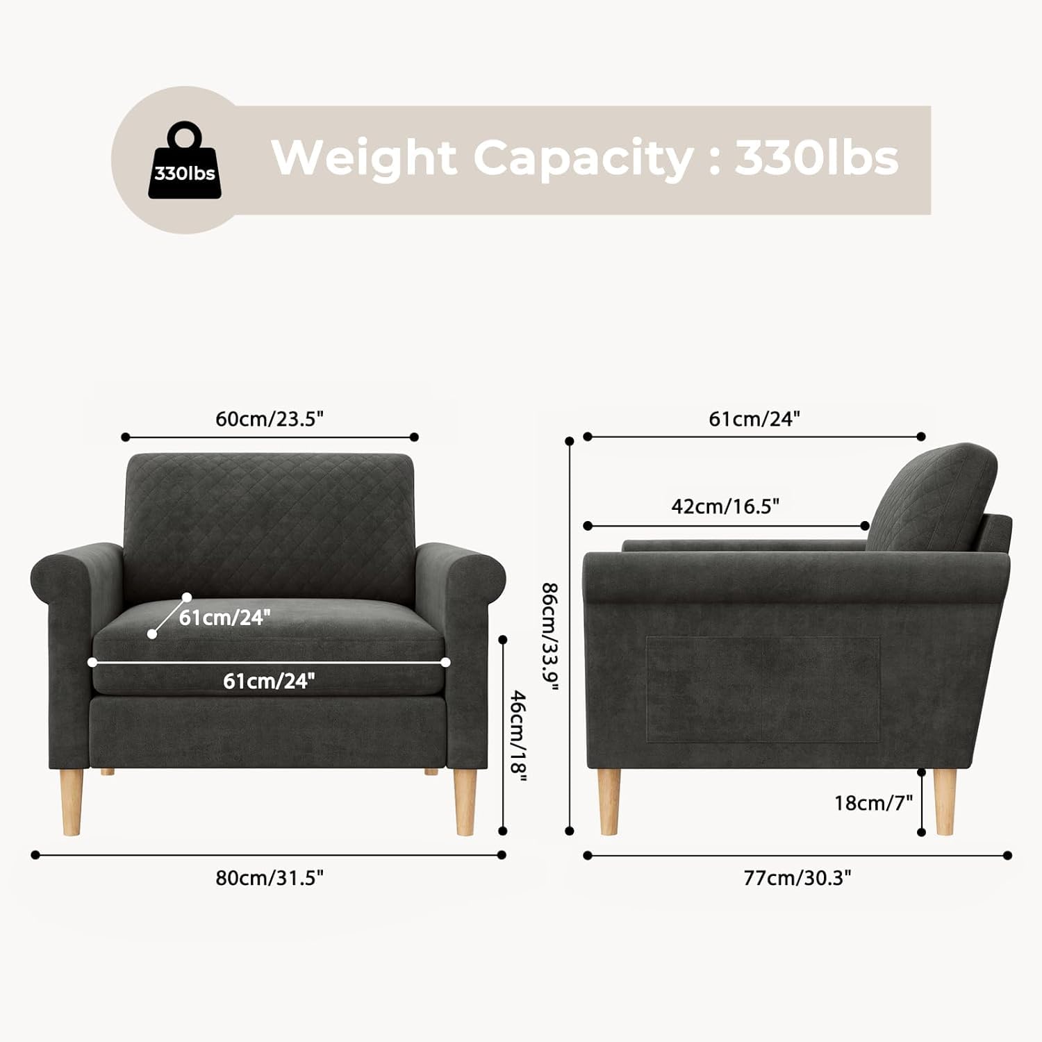 Vesgantti 65'' Sofa +31.5"Accent Chair,2-Seater Sofa Couch+Armchair,Foam Pocket Spring Hybrid Modern Loveseat Sofa+Chairs,Upholstered LoveSeat Couch chair for Livingroom,Bedroom,Small Space etc, Grey