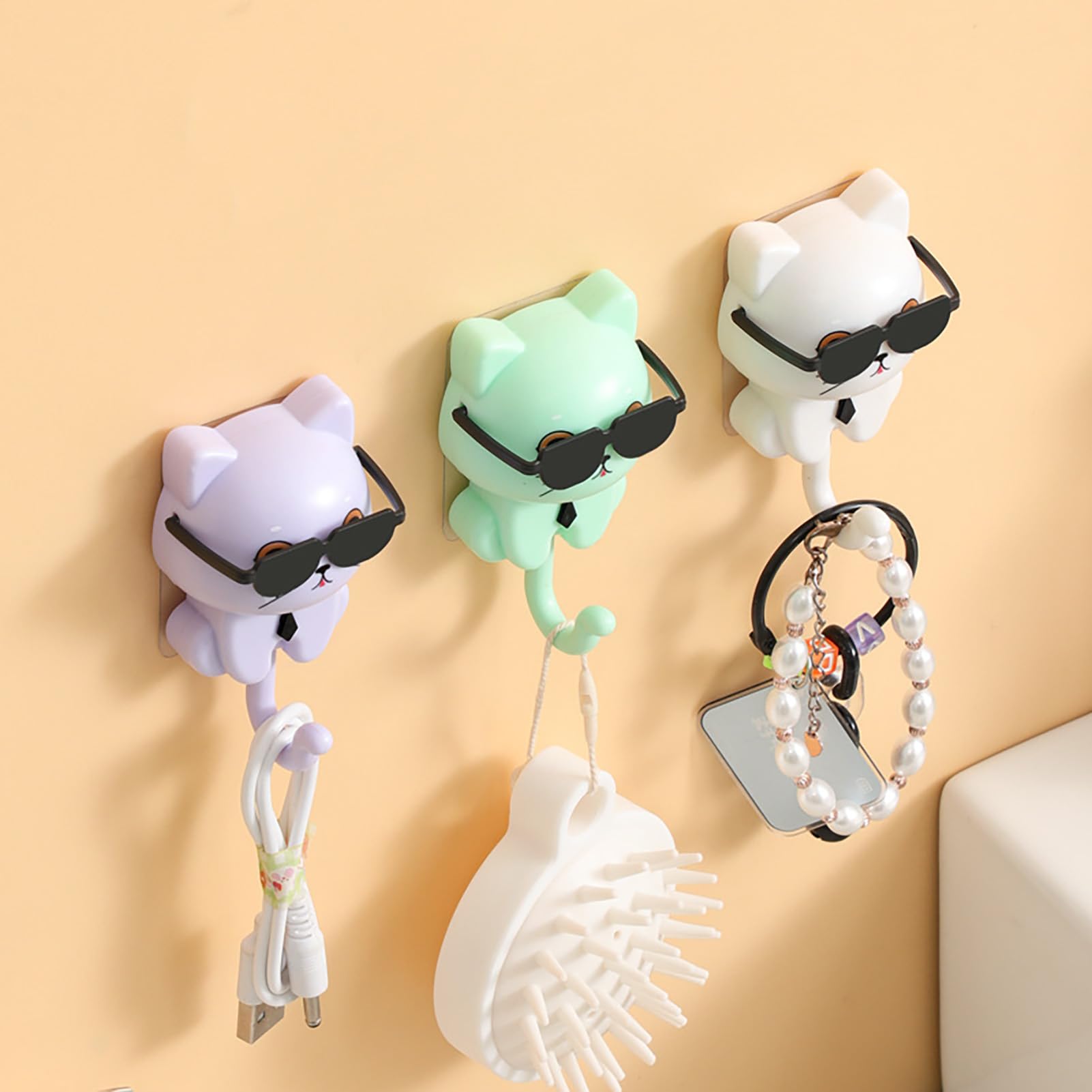 4pcs Cute Cat Key Hook, Cat Hooks for Wall, Creative Adhesive Cute Pet Hooks Coat Hook, Cute Key Holder for Wall,Practical Cat Hooks for Key, Scarf, Hat, Towel, Coat, Bag