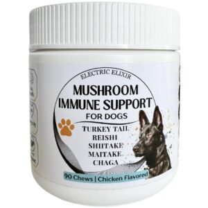 dogs immune support mushroom supplement - supports longevity, cognition, joint, cellular & gut health - all natural organic, grainfree - buddy guard for lumps and bumps, chicken flavour - 90 chews