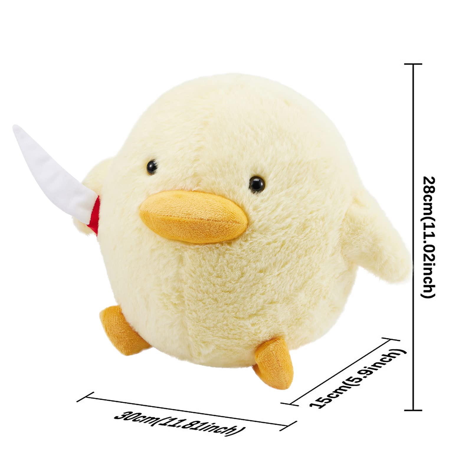 Omkzanbi Cute Duck Plush with Knife, Yellow Duck Softed Stuffed Animals Duckling Throw Pillow Plush Toy Kids Adult Funny Gift (Yellow, 11.2 inch)