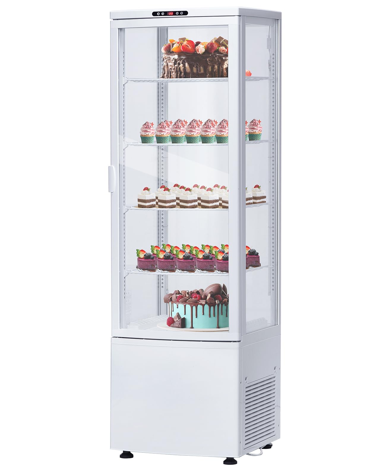 238L refrigerated display cabinet, floor-standing glass door refrigerator, with LED lighting and automatic defrost function, adjustable internal shelves, suitable for bars, restaurants, offices, homes