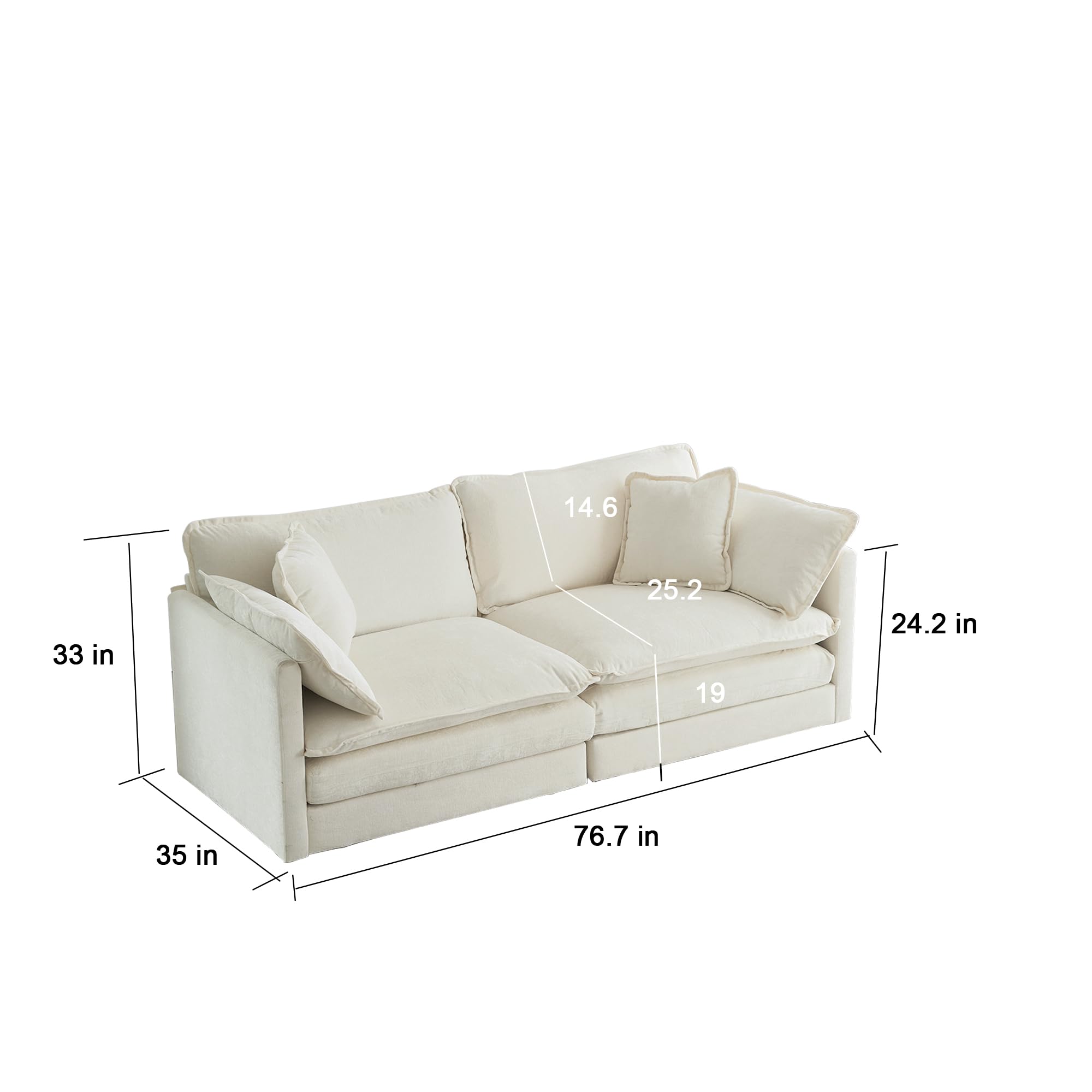 CAPCAEK Deep Seat Sectional Sofa Cloud Couch with 2 Ottomans, Modern Upholstered Chenille Fabric Deep Seat Sofa Couch 4 Seater Modular Sectional Sofa Sleeper for Living Room Apartment, White