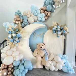 Baby in Bloom Balloon Garland Arch Kit, 150Pcs Dusty Baby Blue Sand White Champagne Gold Latex Balloons for Boho Baby Shower Bridal Shower Birthday Party Decorations