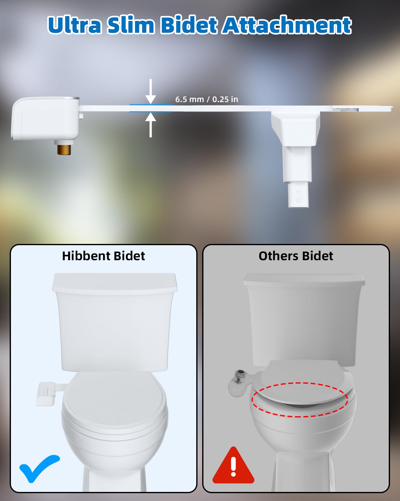 Hibbent Bidet Attachment for Toilet, Non-Electric Dual Nozzle for Frontal & Rear Wash with Universal Toilet Seats Screws and Bolts Metal