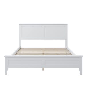 LUSPAZ Full Size Platform Bed with Simple Design Headboard and Wooden Slats, Modern Design Pine Wood Bed Frame, No Box Spring Needed, Perfect for Apartments, Bedrooms, Guest Rooms, White