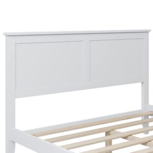 LUSPAZ Full Size Platform Bed with Simple Design Headboard and Wooden Slats, Modern Design Pine Wood Bed Frame, No Box Spring Needed, Perfect for Apartments, Bedrooms, Guest Rooms, White