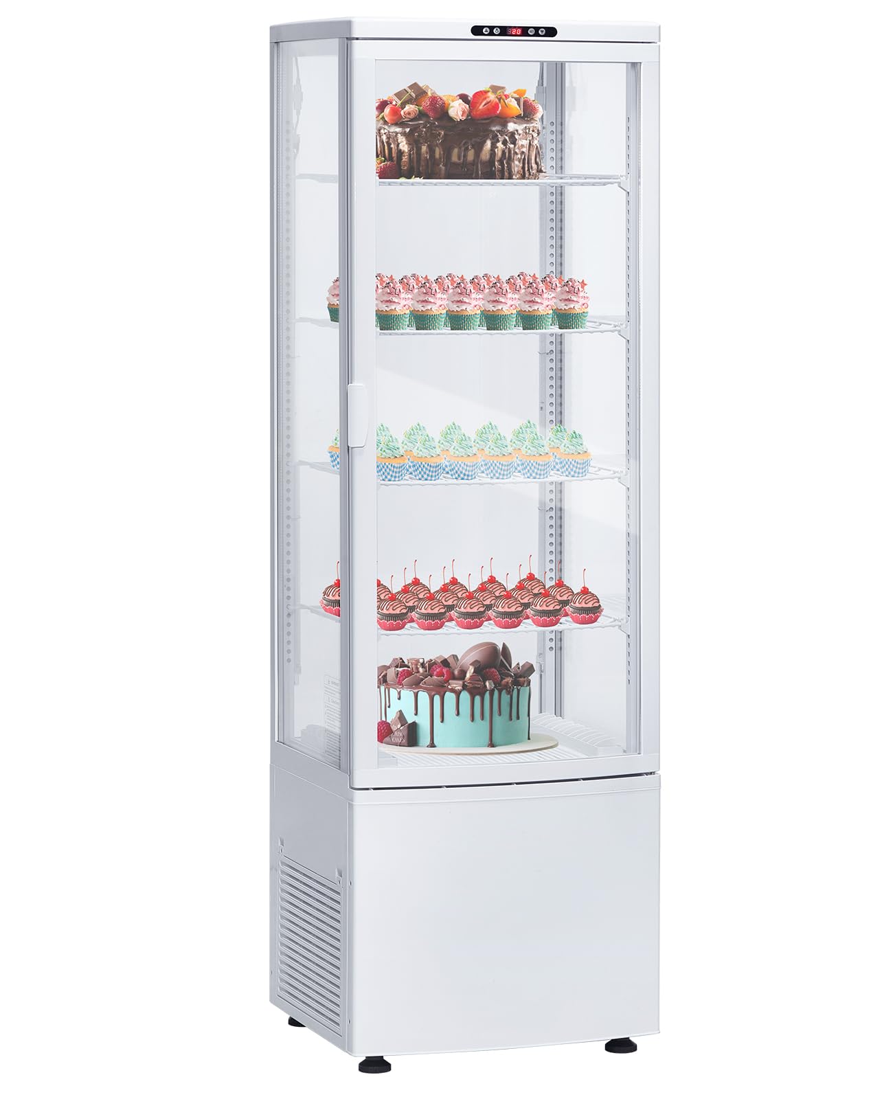 238L refrigerated display cabinet, floor-standing glass door refrigerator, with LED lighting and automatic defrost function, adjustable internal shelves, suitable for bars, restaurants, offices, homes