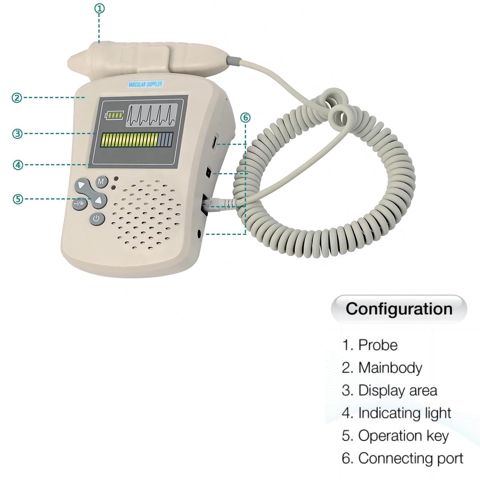 8Mhz Probe Blood Flow Rate Speed Detector, Doppler Vascular LCD Display, Handheld Blood Flow Strength Detector