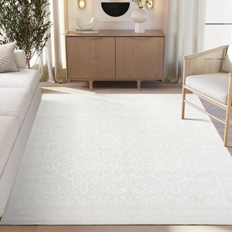 Abani Regal Cream Area Rug - 9 x 12 - for Living Room, Bedroom - Tone-on-Tone Vintage Design - Soft, Durable, and Easy to Clean